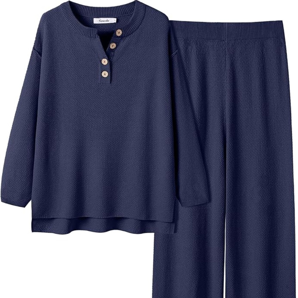 ANRABESS Women 2 Piece Outfits Oversized Loose Waffle Knit Sweater Set